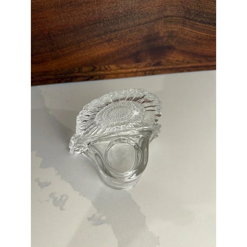 Vintage Clear Pressed Glass Sunflower Votive Candle Holder Tea Light Decor